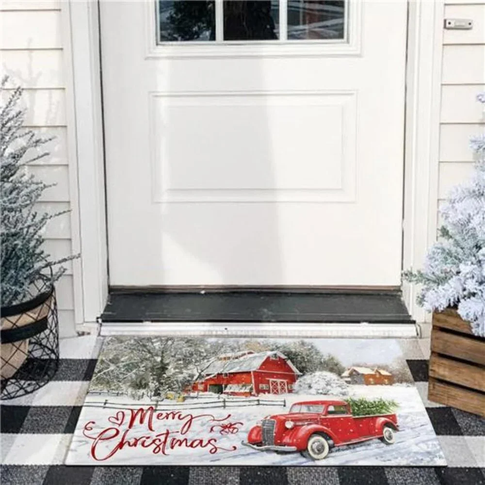 Merry Christmas Door Mat -Red Truck